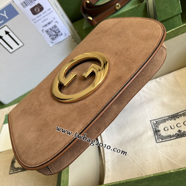 gucci專櫃2024新款原廠皮鏈條肩背包 古馳Blondie互扣棕色腋下包 jcp1875